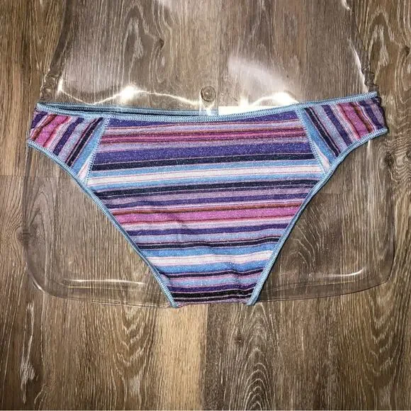 Becca Adela Tab Side Hipster Bikini Bottom in Metallic Multi Stripe Medium NWT - Picture 5 of 9